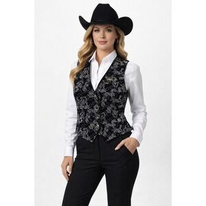 Vintage Black Paisley Velvet Vest | Petite Large Formal Dressy Style